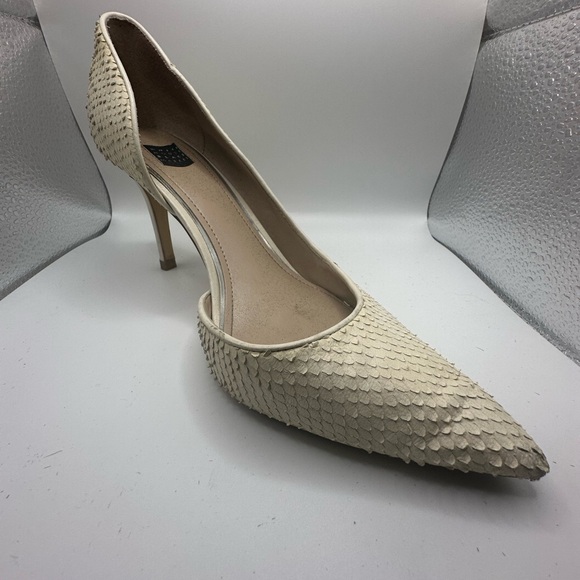 WHBM Ella Snake Embossed D’Orsay Pumps, Vanilla - Picture 3 of 13